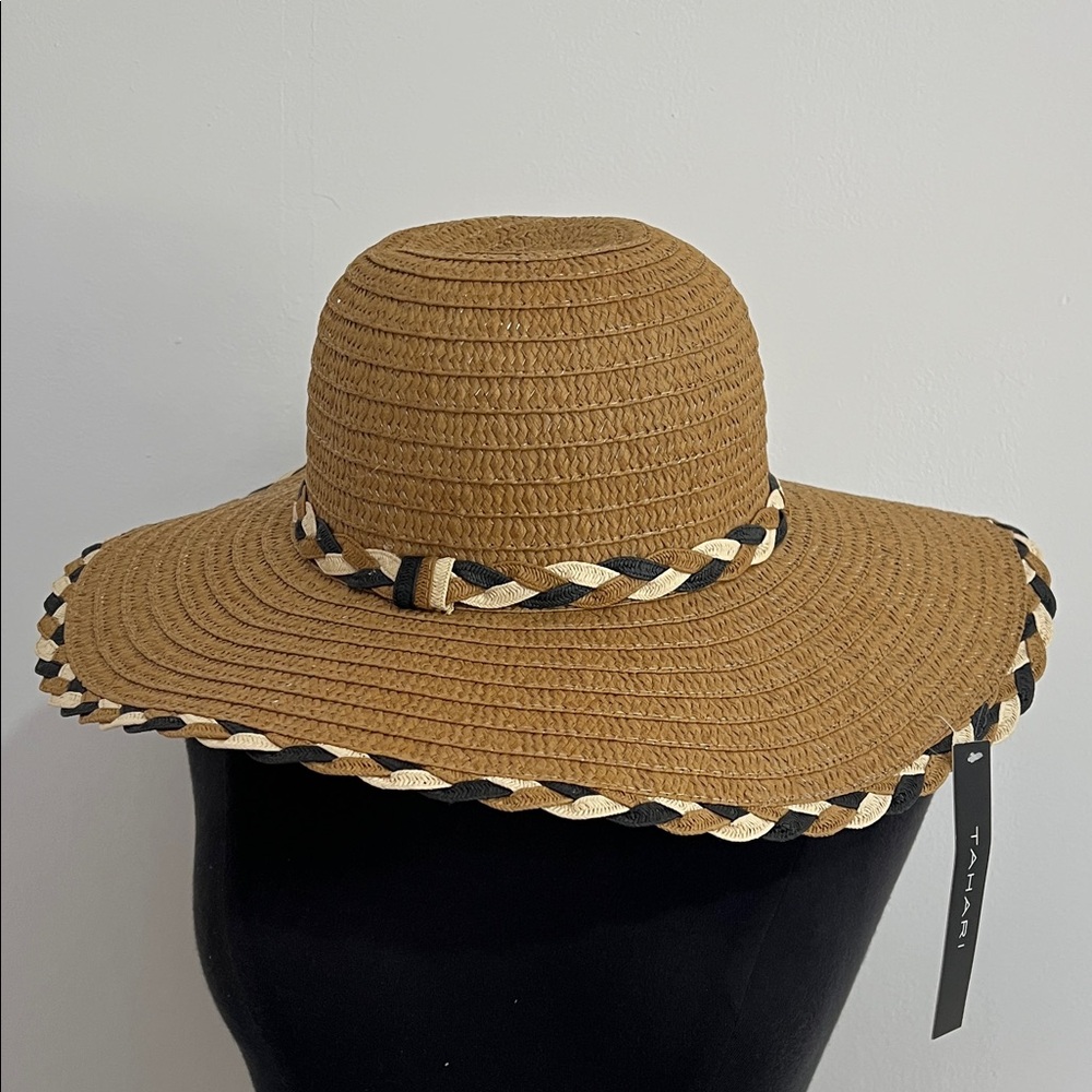 Tahari Tan Braided Trim Hat